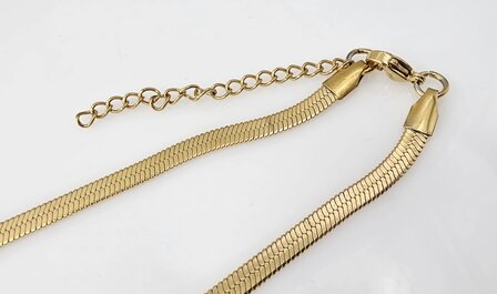 Platte Choker ketting rvs, goudkleurig, L 43 + 5 cm, Br 4mm