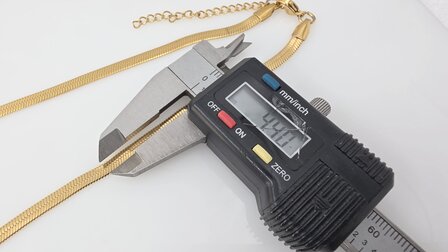 Platte Choker ketting rvs, goudkleurig, L 43 + 5 cm, Br 4mm