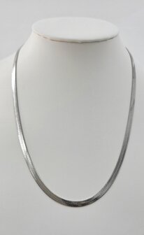 Platte Choker ketting rvs, zilverkleurig, L 43 + 5 cm, Br 4mm