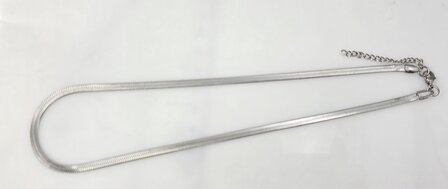 Platte Choker ketting rvs, zilverkleurig, L 43 + 5 cm, Br 4mm