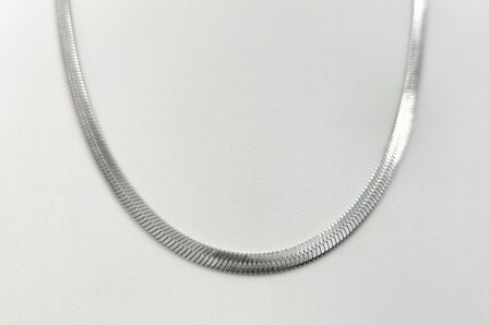 Platte Choker ketting rvs, zilverkleurig, L 43 + 5 cm, Br 4mm