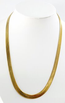 Platte Choker ketting rvs, goudkleurig, L 45 + 5 cm, Br 6mm
