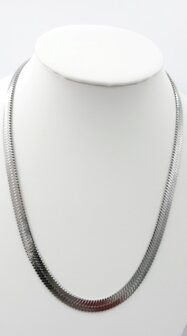 Platte Choker ketting rvs, zilverkleurig, L 43 + 5 cm, Br 6mm