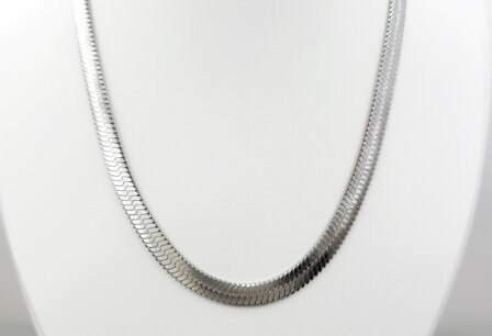 Platte Choker ketting rvs, zilverkleurig, L 43 + 5 cm, Br 6mm