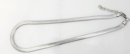 Platte Choker ketting rvs, zilverkleurig, L 43 + 5 cm, Br 6mm
