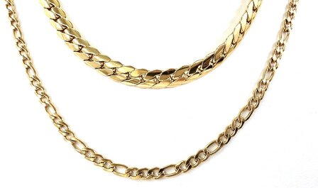 Zweireihige Edelstahlkette &ndash; L&auml;nge 40&ndash;45 cm, Breite 6 cm &ndash; goldfarben