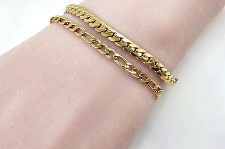 Armband, 2-lagig, Edelstahl &ndash; L&auml;nge 17 oder 19 mit 6 cm Band &ndash; Goldfarben