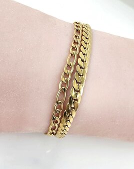 Armband, 2-lagig, Edelstahl &ndash; L&auml;nge 17 oder 19 mit 6 cm Band &ndash; Goldfarben