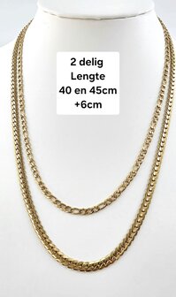 Zweireihige Edelstahlkette &ndash; L&auml;nge 40&ndash;45 cm, Breite 6 cm &ndash; Goldfarben