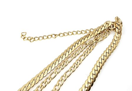 Zweireihige Edelstahlkette &ndash; L&auml;nge 40&ndash;45 cm, Breite 6 cm &ndash; Goldfarben