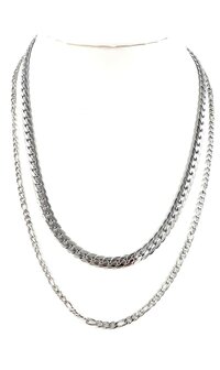 Zweireihige Edelstahlkette &ndash; L&auml;nge 40&ndash;45 cm, Breite 6 cm &ndash; silberfarben