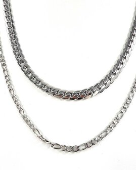 Zweireihige Edelstahlkette &ndash; L&auml;nge 40&ndash;45 cm, Breite 6 cm &ndash; silberfarben