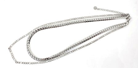 Zweireihige Edelstahlkette &ndash; L&auml;nge 40&ndash;45 cm, Breite 6 cm &ndash; silberfarben