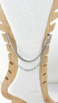 Zweilagiges Edelstahl-Fu&szlig;kettchen &ndash; L&auml;nge 23 x 6 cm &ndash; Silberfarben