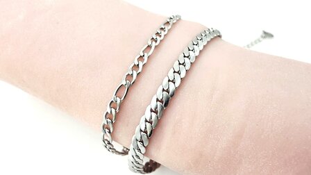 Armband, 2-lagig, Edelstahl &ndash; L&auml;nge 17 oder 19 mit 6 cm Band &ndash; silberfarben