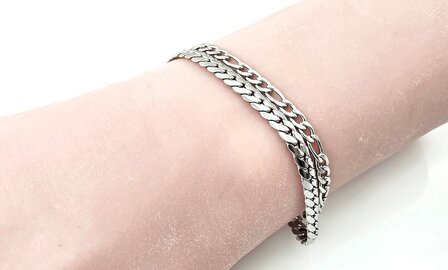 Armband, 2-lagig, Edelstahl &ndash; L&auml;nge 17 oder 19 mit 6 cm Band &ndash; silberfarben