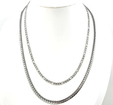 Zweireihige Edelstahlkette &ndash; L&auml;nge 40&ndash;45 cm, Breite 6 cm &ndash; silberfarben