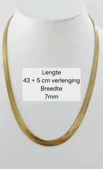 Flache Choker-Halskette aus Edelstahl, goldfarben, L 43 + 5 cm, B 6 mm