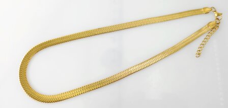 Flache Choker-Halskette aus Edelstahl, goldfarben, L 43 + 5 cm, B 6 mm