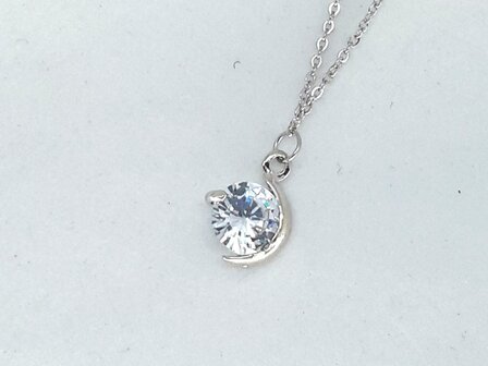 Gliederkette, rund halbe offen, Zirkonia, Edelstahl