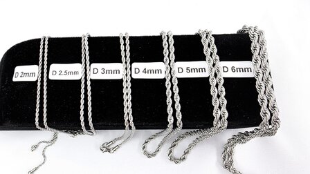 Halsketting Heren rvs Rope/gevlochten/Gedraaide motief L 60cm * Br 5mm 