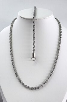 RVS Set Zilverkleurige twisted ketting met armband
