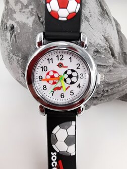 KinderHorloge | 3D Voetbal zwart | Siliconen