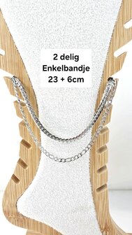 Zweilagiges Edelstahl-Fu&szlig;kettchen L 23 + 6 cm Silberfarben