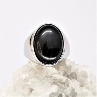 Ovale brede zegelring in edelstaal met Onyx edelsteen maat 21 t/m 23