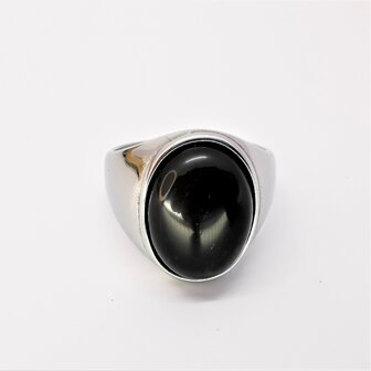 Ovale brede zegelring in edelstaal met Onyx edelsteen maat 21 t/m 23