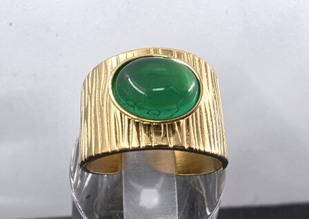 Edelstahlring mit Achat-Edelstein, gr&uuml;n-goldfarben, verstellbar