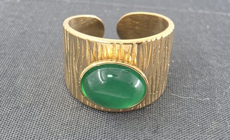 Edelstahlring mit Achat-Edelstein, gr&uuml;n-goldfarben, verstellbar
