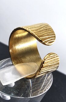 Edelstahlring mit Achat-Edelstein, gr&uuml;n-goldfarben, verstellbar
