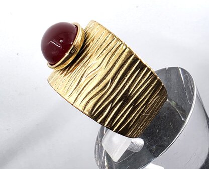 Ring aus Edelstahl mit Achat-Edelstein, rotgoldfarben, verstellbar
