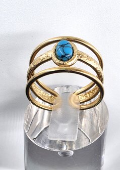 Edelstahlring mit t&uuml;rkisfarbenem, goldfarbenem Edelstein