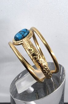 Edelstahlring mit t&uuml;rkisfarbenem, goldfarbenem Edelstein
