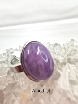 Amethystring Edelstahl silberfarben, oval,