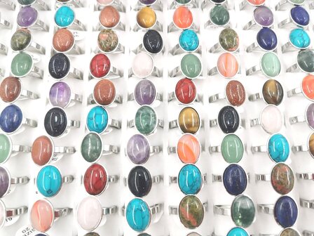 Amethystring Edelstahl silberfarben, oval,