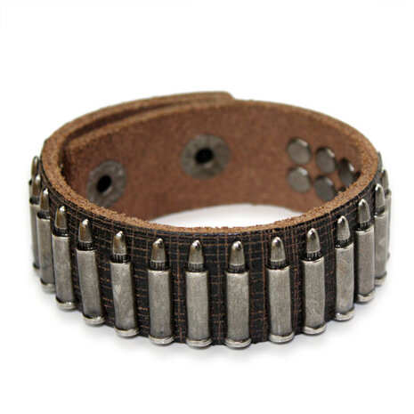 Leren armband met Bullets, zwart en beige.