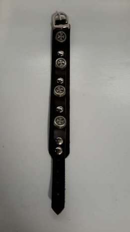 Leren armband, smal, 4 cross studs, zwart en bruin
