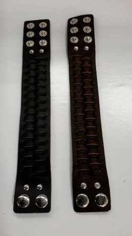 Leren armband, 2 banden geweven, zwart en bruin