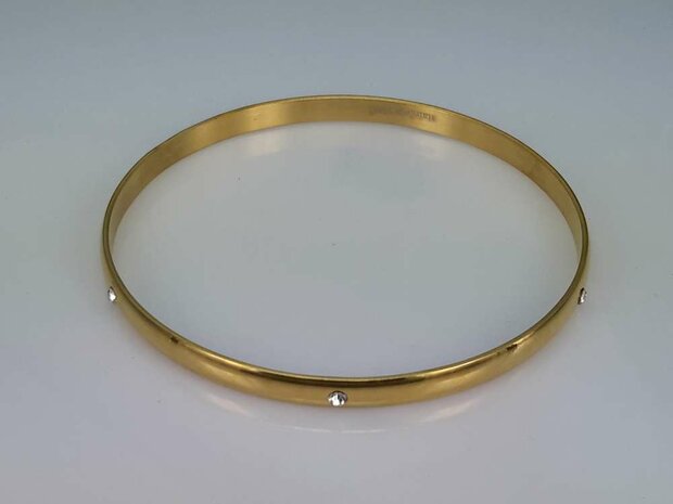 Edelstaal slaaf Armband goudkleurig met 6 kristal omheen.