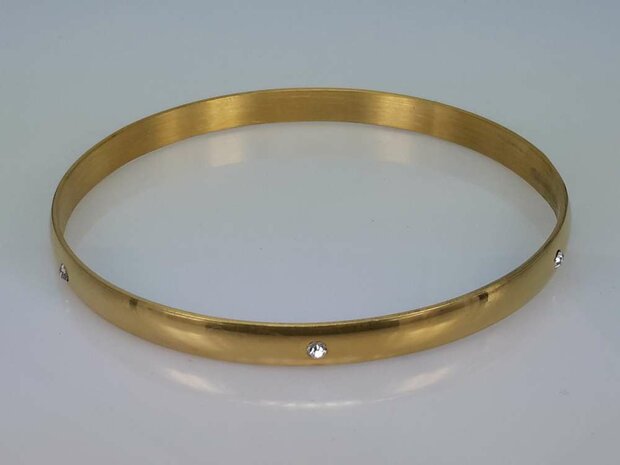 Edelstaal slaaf Armband brede goudkleurig met 6 kristal omheen.