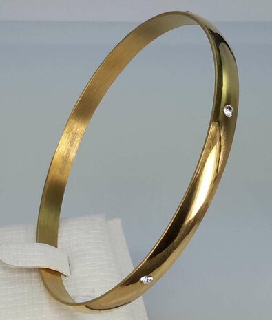 Edelstaal slaaf Armband brede goudkleurig met 6 kristal omheen.