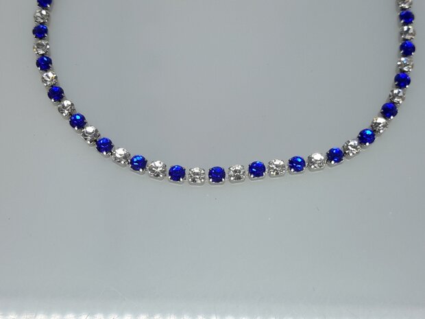 Armband, 2,4mm blokjesschakels, witte & blauw kristalglas, edelstaal