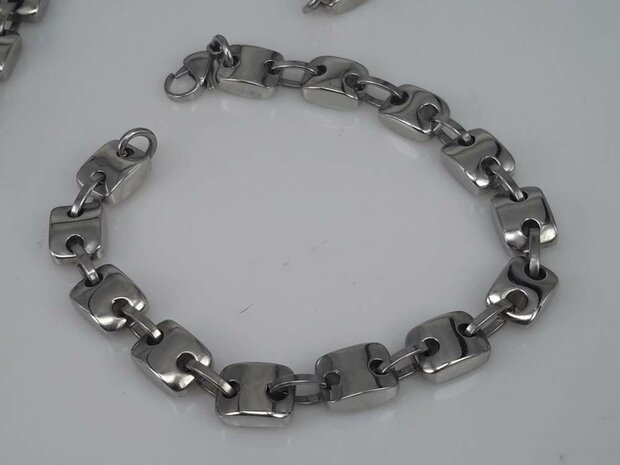 Edelstaal Konings- Armband & Ketting, vierkante knoop, ovale ring