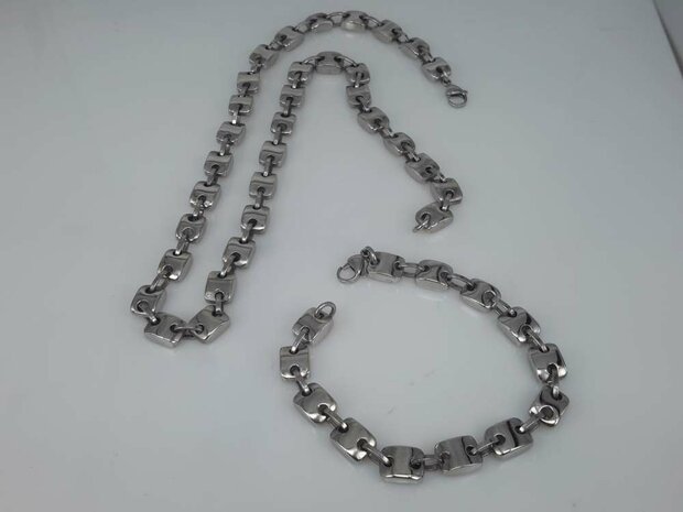 Edelstaal Konings- Armband & Ketting, vierkante knoop, ovale ring