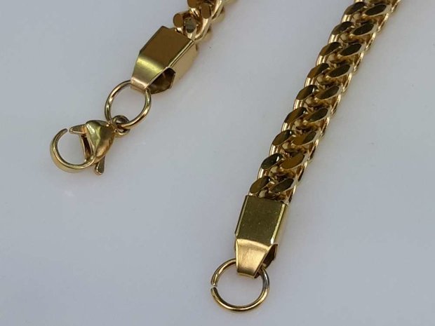 Edelstaal goudkleurig Ketting/collier, vierkant gourmet schakel. 45 cm