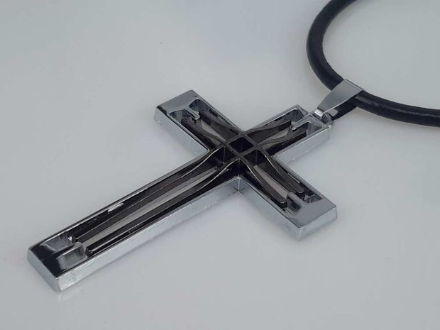 Edelstaal hanger, strak Kruis, 2 kleurig