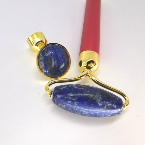 2 in 1 Vibrerende Jade roller met echte Lapis lazuli edelsteen 